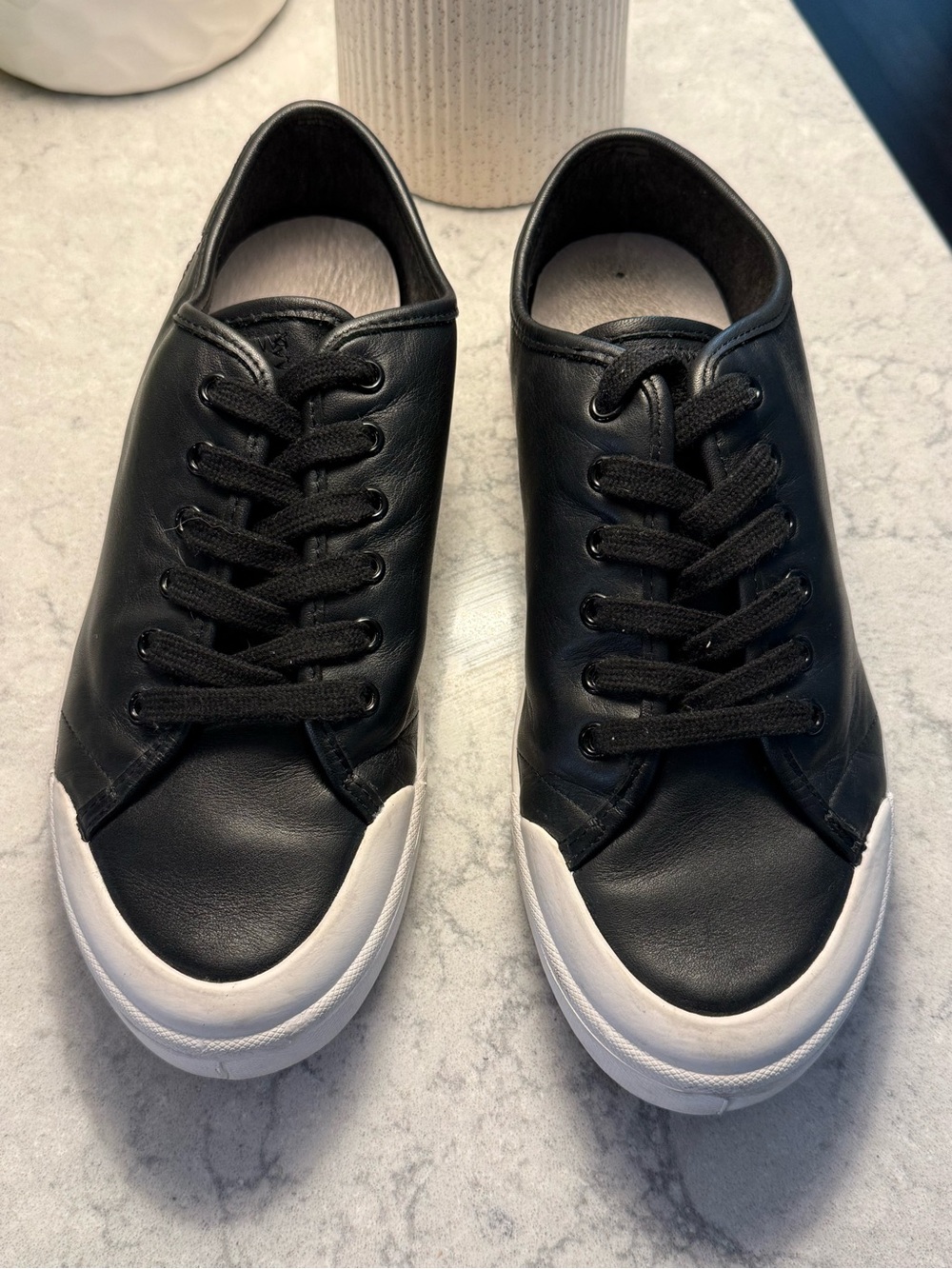 Rag & Bone Classic Black Leather Low-Top Sneakers with White Sole